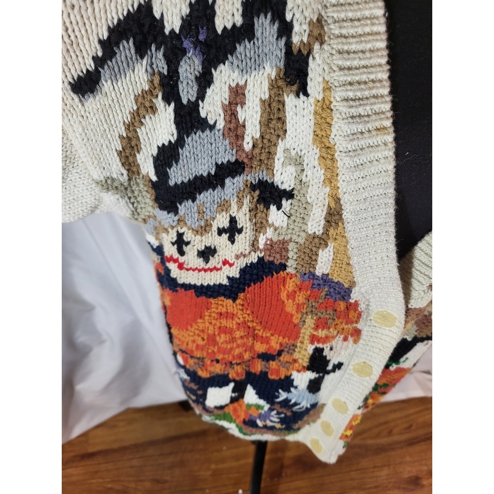 Vtge Crystal Kobe Size Large Halloween Fall Scarecrow Owl Csrdigan Sweater - Picture 2 of 7